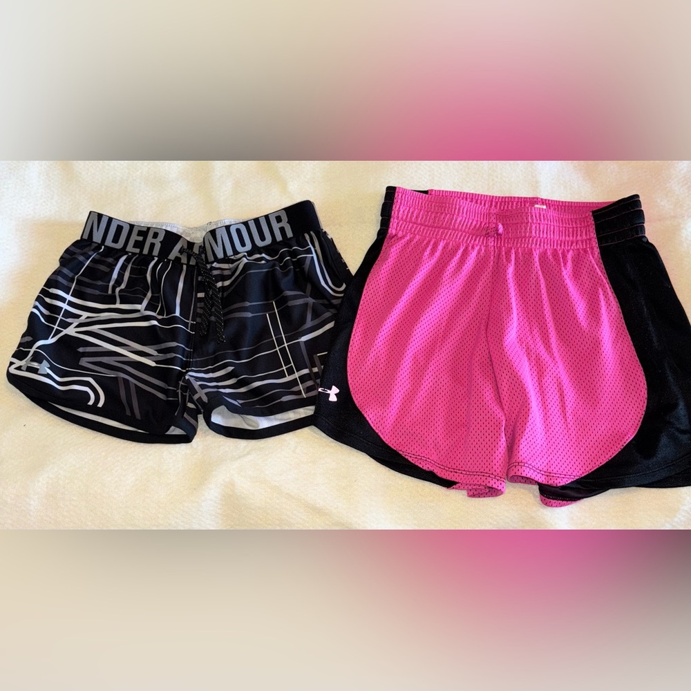 Under Armour Youth Pink and Black HeatGear Shorts BUNDLE